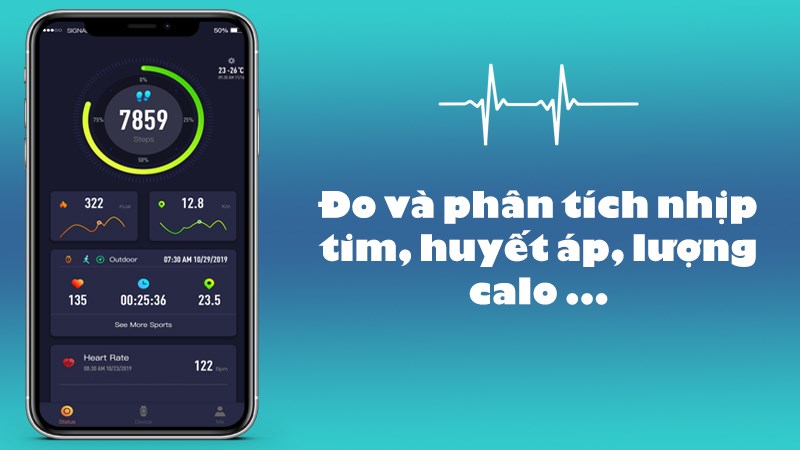 Đo và phân tích nhịp tim, huyết áp, lượng calo tiêu hao,... Đo và phân tích nhịp tim, huyết áp, lượng calo tiêu hao,...