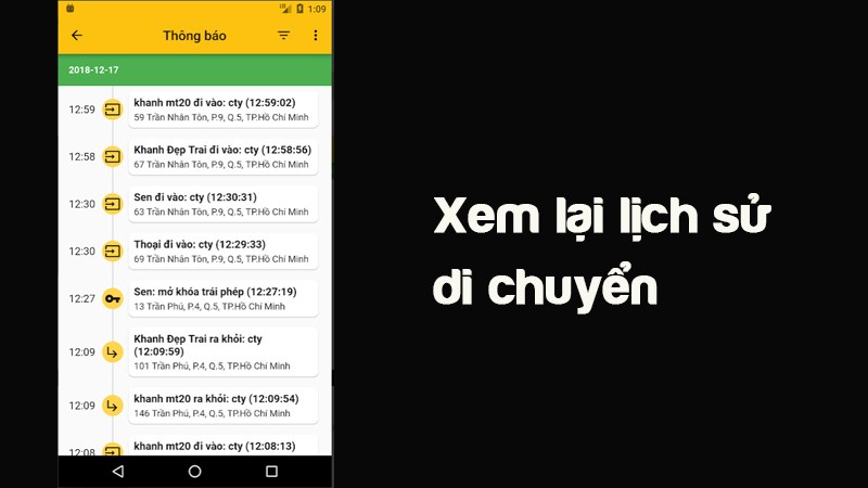 Xem lại lịch sử di chuyển (lộ tr&igrave;nh) của xe theo thời gian.