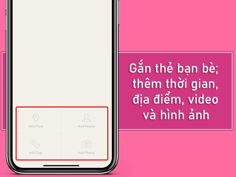 Gắn thẻ bạn b&egrave;; th&ecirc;m thời gian, địa điểm, video, h&igrave;nh ảnh