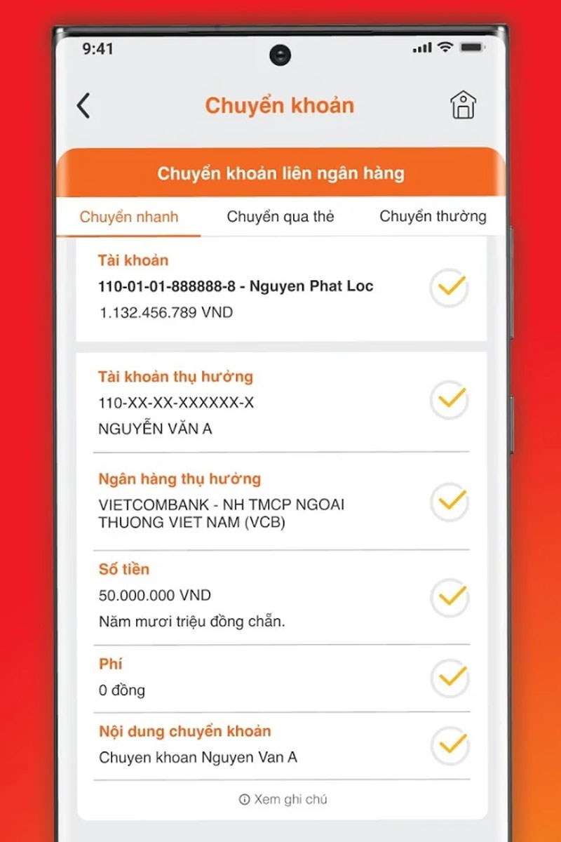 Tùy chọn chuyển khoản cùng hoặc khác ngân hàng nhanh chóng