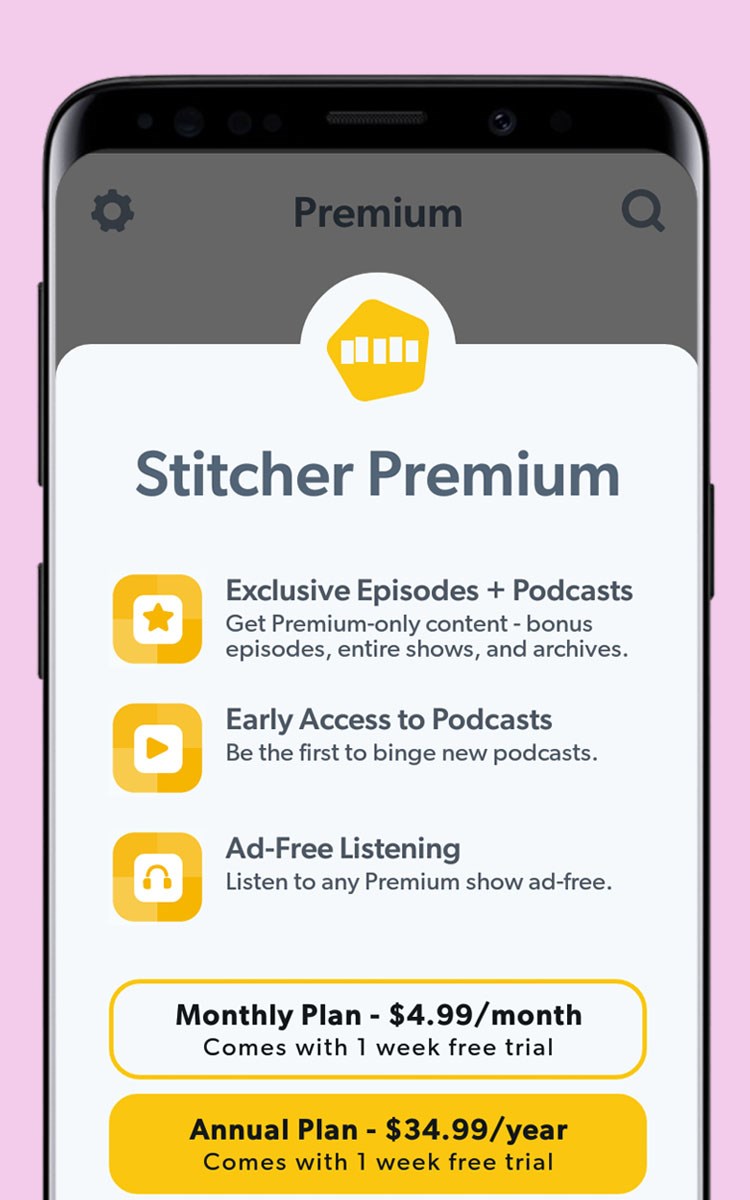 Nghe podcast kh&ocirc;ng quảng c&aacute;o với nhiều nội dung độc quyền tr&ecirc;n Stitcher Premium