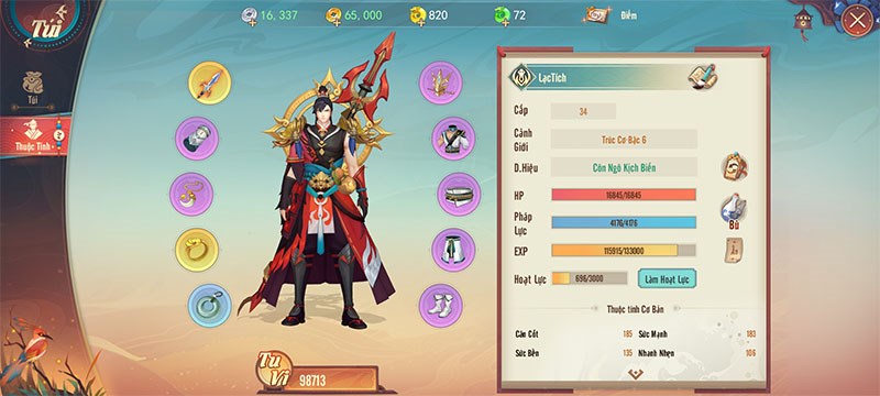 Mỗi nh&acirc;n v&acirc;t sẽ c&oacute; một bảng thuộc t&iacute;nh đặc trưng ri&ecirc;ng