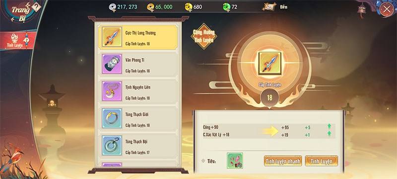 Giao diện cường ho&aacute; trang bị 