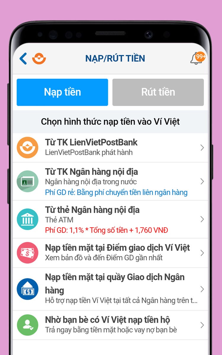 Nạp tiền vào tài khoản, rút tiền về thẻ liên kết nhanh chóng