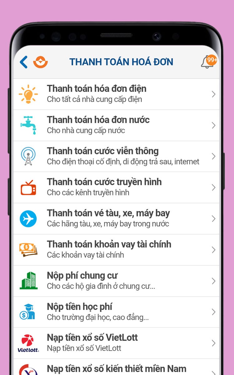 Hỗ trợ thanh toán hóa đơn điện, nước, internet,...