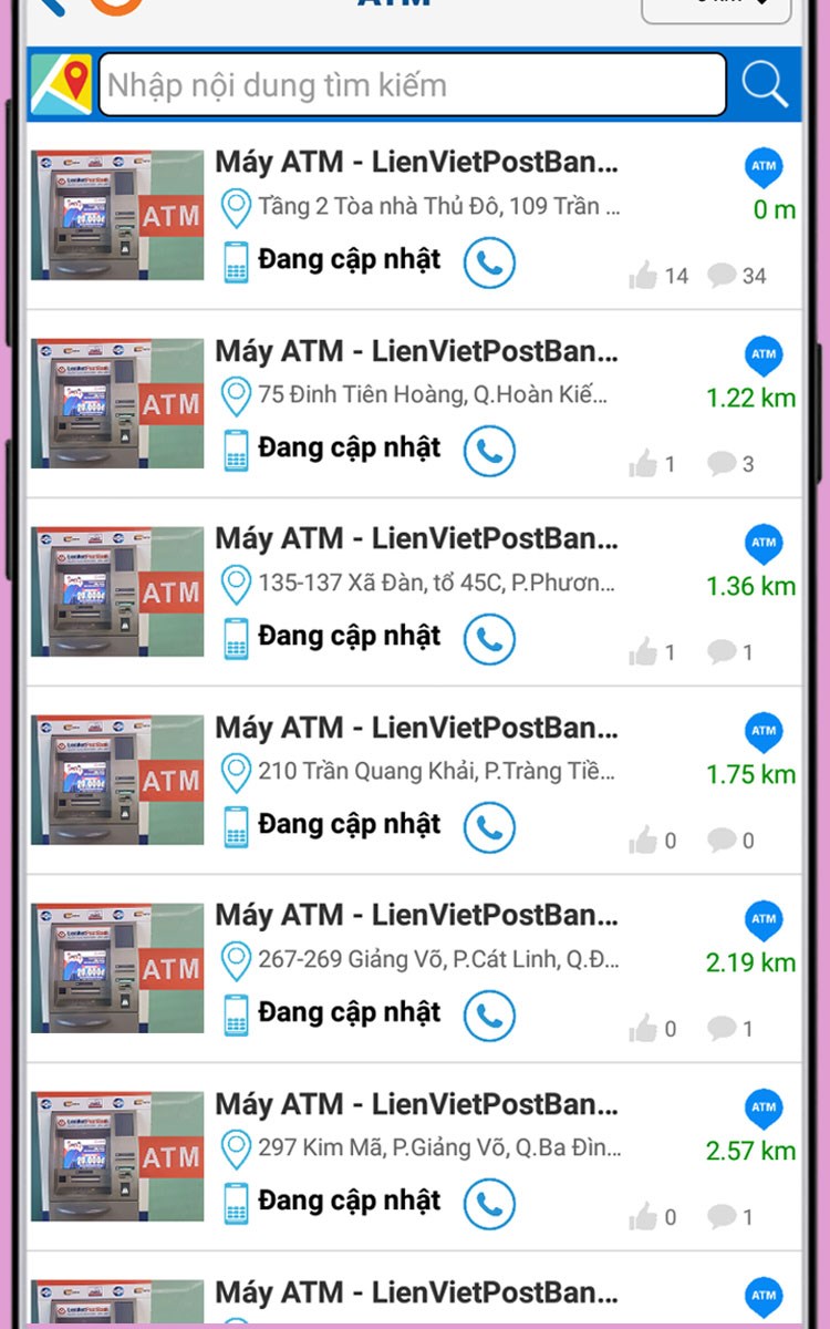 Tìm kiếm phòng giao dịch và cây ATM gần bạn nhanh chóng