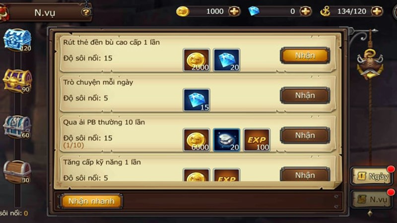 Hệ thống nhiệm vụ c&ugrave;ng phần thưởng hấp dẫn