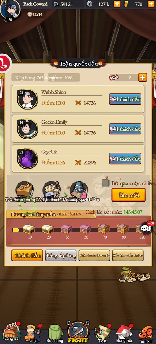 Giao diện khi&ecirc;u chiến Đấu Trường trong Team Hawk