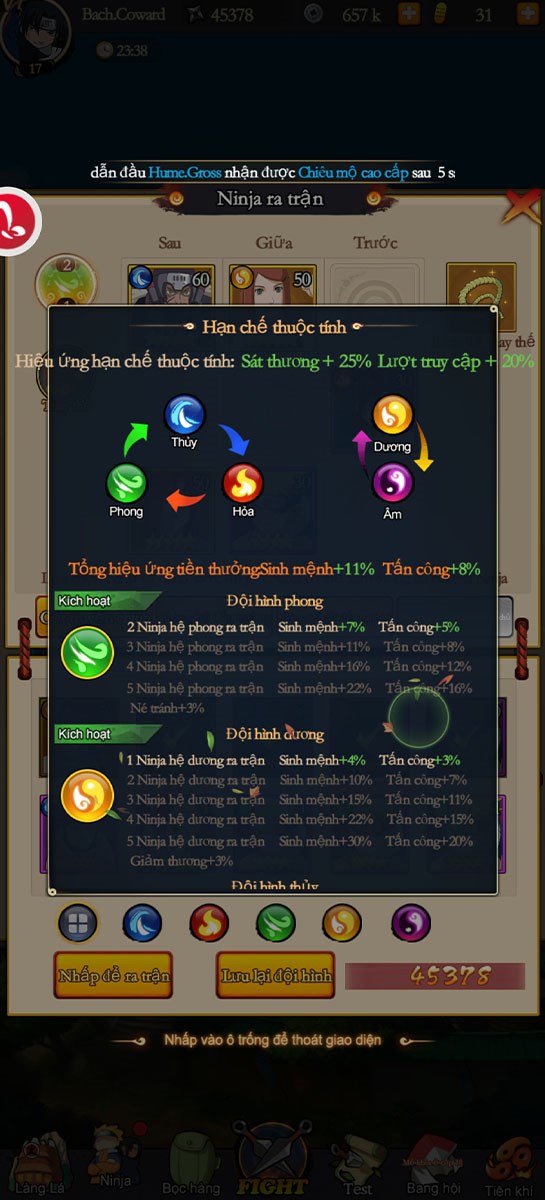 Bảng thuộc t&iacute;nh khắc chế