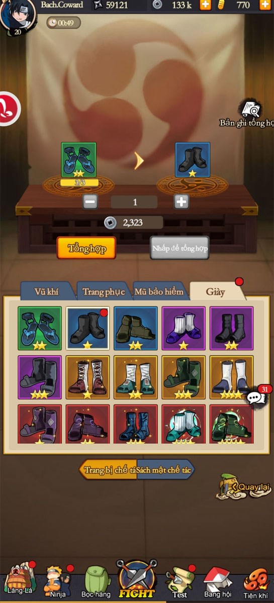 Người chơi c&oacute; thể gh&eacute;p 3 trang bị c&ugrave;ng loại để hợp th&agrave;nh một trang bị bậc cao hơn