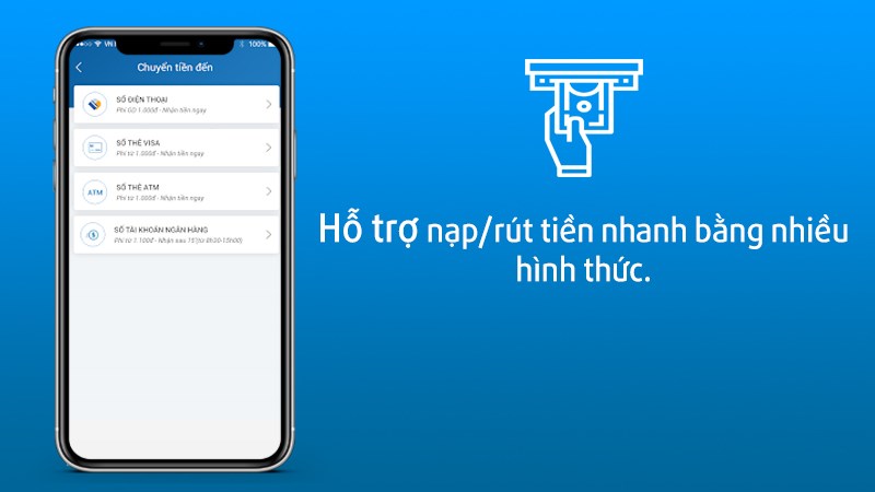 Hỗ trợ nạp/rút tiền nhanh bằng nhiều hình thức.