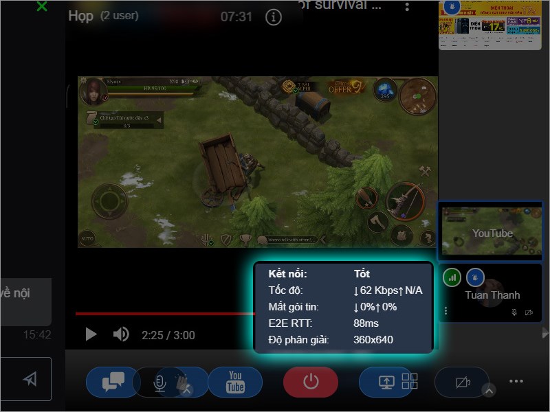 Hiển thị tốc độ kết nối