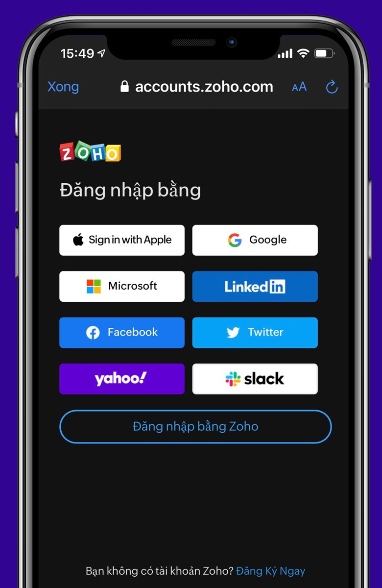 Đồng bộ với t&agrave;i khoản Zoho v&agrave; Gmail