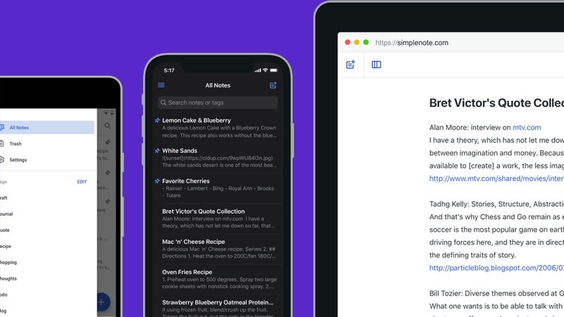 Đồng bộ h&oacute;a dữ liệu với Simplenote tr&ecirc;n nhiều nền tảng v&agrave; thiết bị