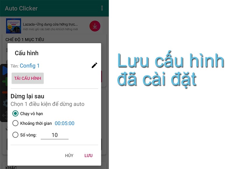 Tự động click - Lưu lại cấu hình đã cài đặt