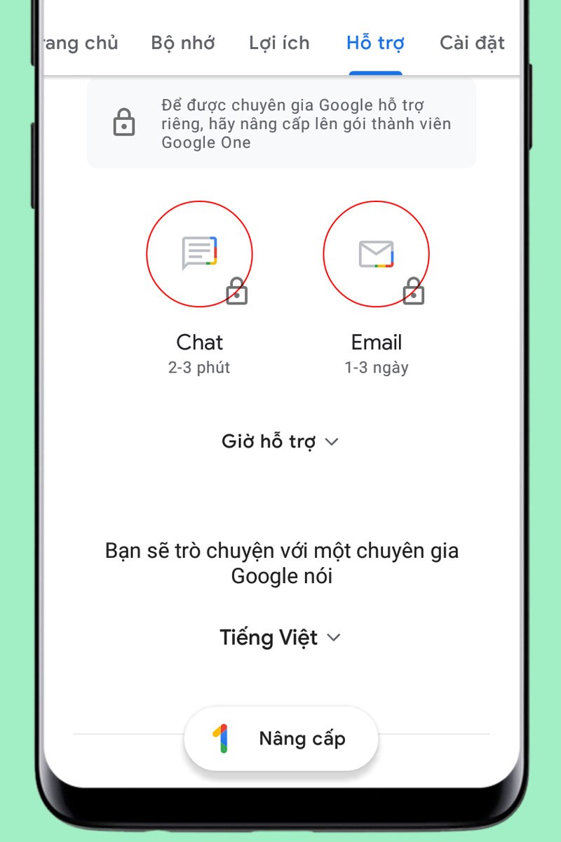 Nhận hỗ trợ từ c&aacute;c chuy&ecirc;n gia, chỉ với một lần nhấn khi n&acirc;ng cấp Google One