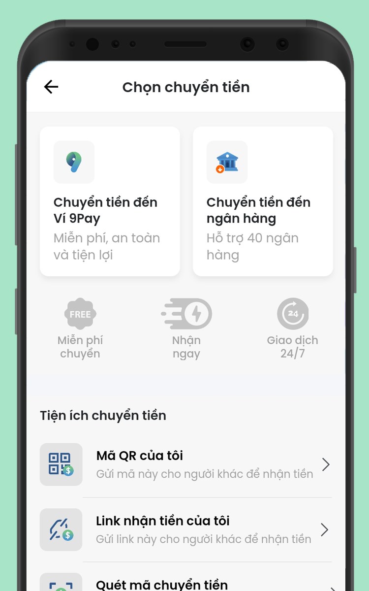 Nạp tiền, chuyển tiền nhanh chóng đến ví và ngân hàng