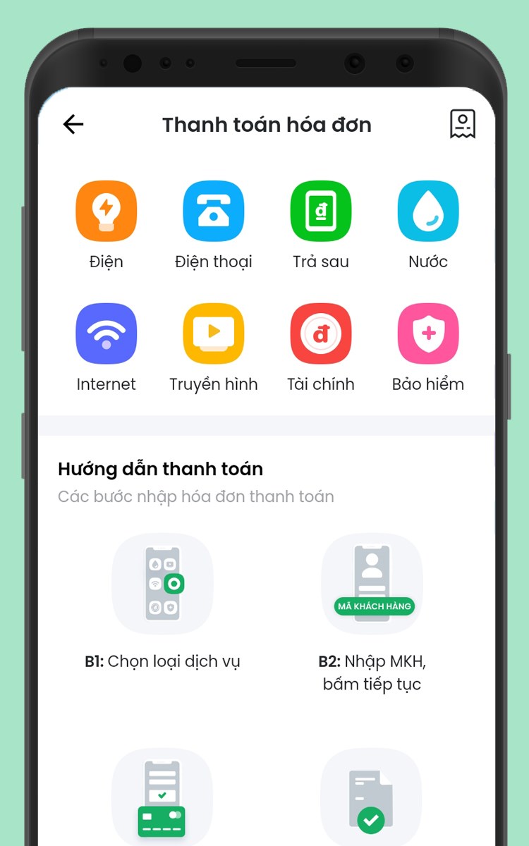 Thanh toán hóa đơn điện, nước, tài chính, bảo hiểm