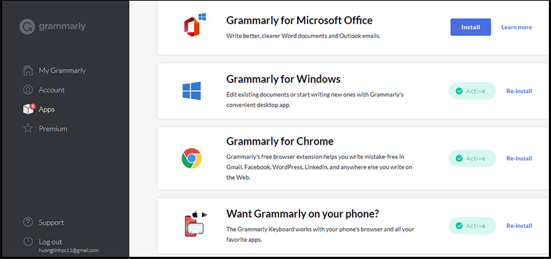 Cài đặt Grammarly trên nhiều nền tảng, trình duyệt, ứng dụng khác nhau.