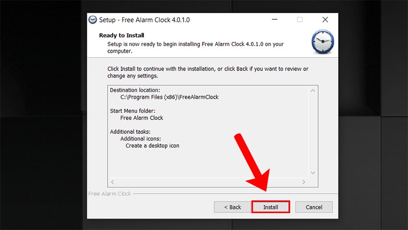 Nhấn Install và đợi 1 xíu để cài đặt Free Alarm Clock