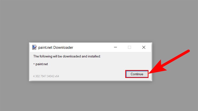 Nhấn Continue và đợi 1 xíu để Paint.Net tải lên bộ cài đặt