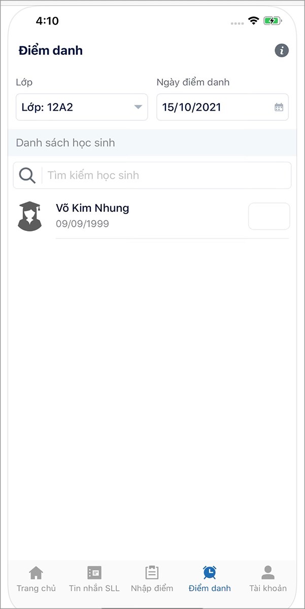 Tính năng điểm danh thông minh hỗ trợ giáo viên