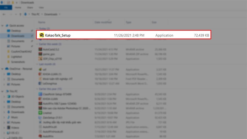 Vào thư mục Download > Nhấn đúp vào bộ cài Kakaotalk để bắt đầu cài đặt