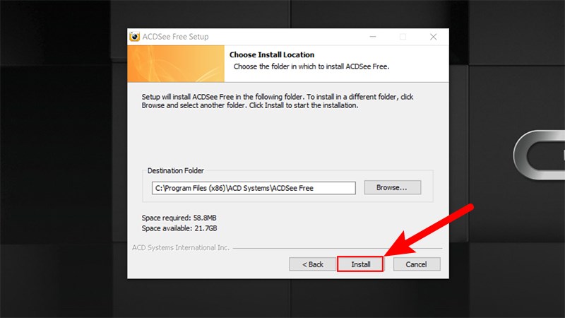 Nhấn Install để c&agrave;i đặt ACDSee về m&aacute;y