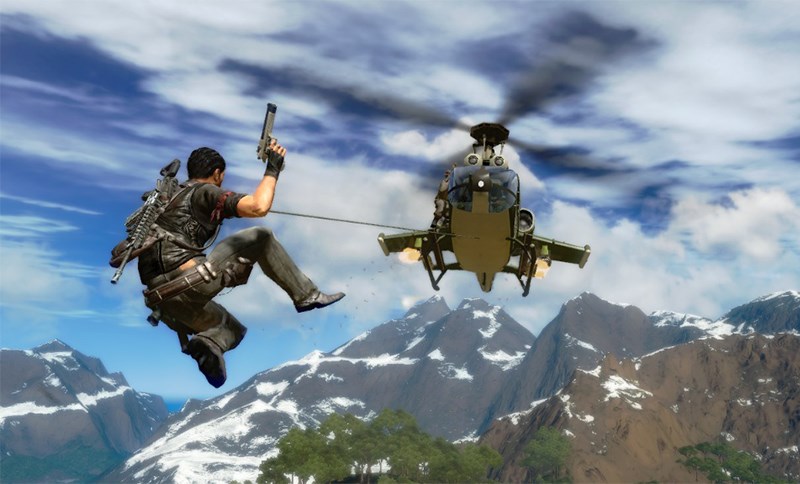 Người chơi có thể đu mình trên chiếc trực thăng