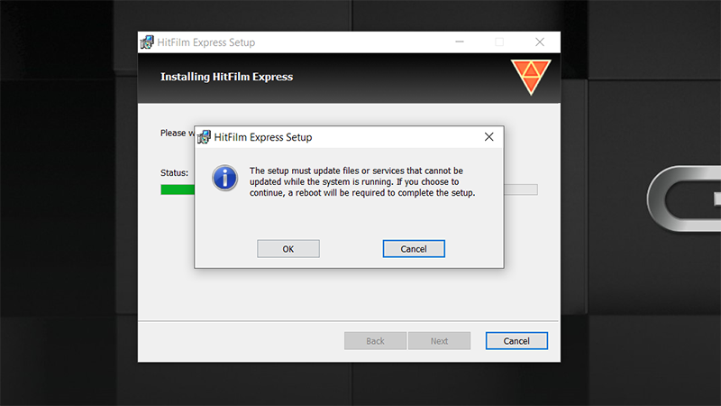 Nhấn OK để cho ph&eacute;p Hitfilm Express được c&agrave;i đặt v&agrave;o m&aacute;y của bạn