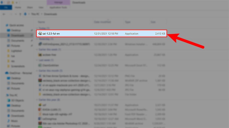 Mở thư mục Download > Nhấn đ&uacute;p v&agrave;o bộ c&agrave;i Paint Tool Sai để bắt đầu c&agrave;i đặt