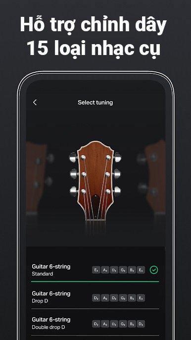 Hỗ trợ chỉnh dây với 15 loại nhạc cụ khác nhau