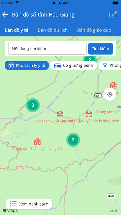 Cung cấp bản đồ số tỉnh Hậu Giang gồm bản đồ y tế, bản đồ du lịch,...