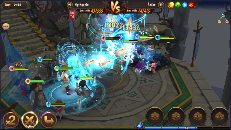 M&agrave;n h&igrave;nh khi chiến đấu, c&oacute; thể d&ugrave;ng t&iacute;nh năng tự động đ&aacute;nh.