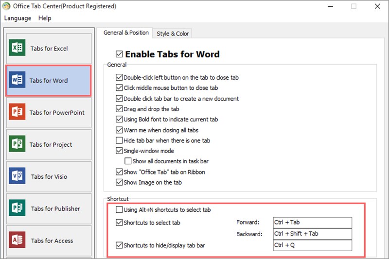 Hỗ trợ nhiều ph&iacute;m tắt kh&aacute;c nhau