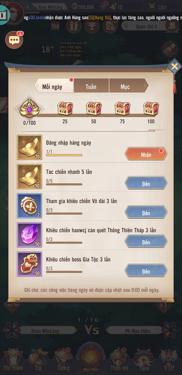 Một số nhiệm vụ trong game