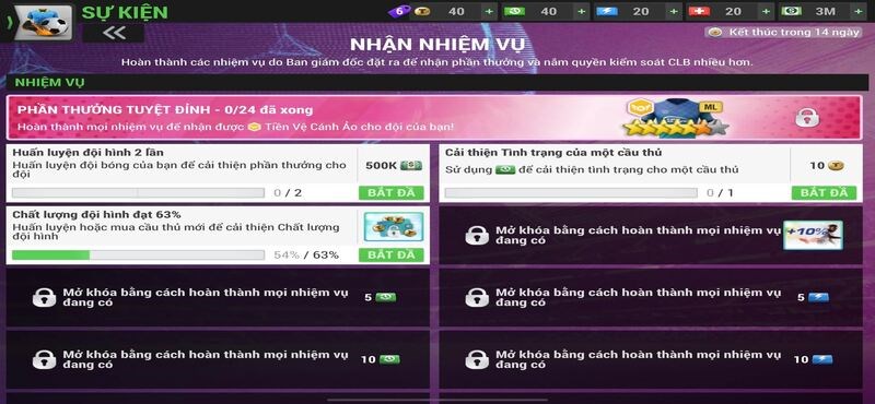 Nhiệm vụ với phần thưởng hấp dẫn