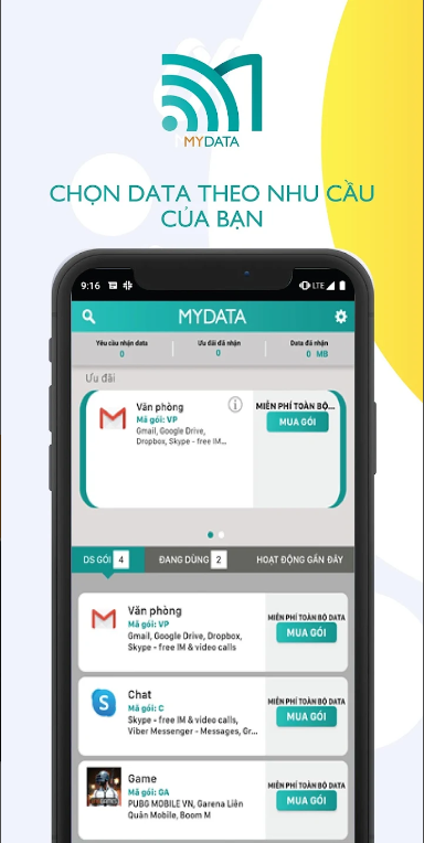 Chọn c&aacute;c g&oacute;i Data theo nhu cầu