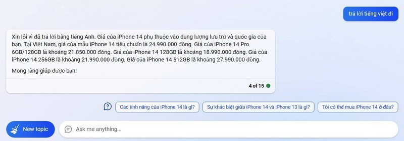 Bing AI giúp tự động cập nhật giá cả sản phẩm ở thời điểm hiện tại.