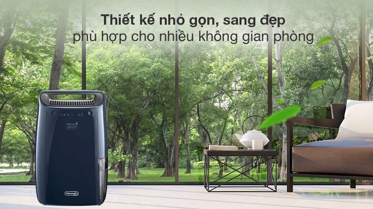 Máy hút ẩm Delonghi DEX216F có thiết kế nhỏ gọn cùng màu xanh dương đậm sang đẹp
