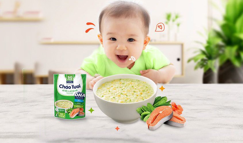 Cháo tươi SG Food Baby vị cá hồi, cải bó xôi gói 240g 