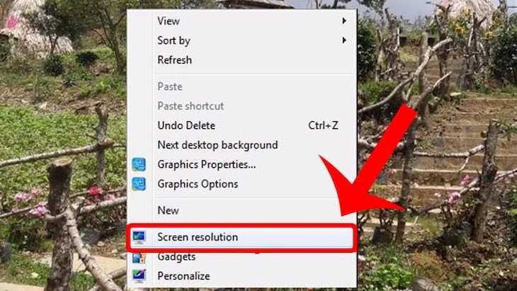 Chọn mục Screen resolution