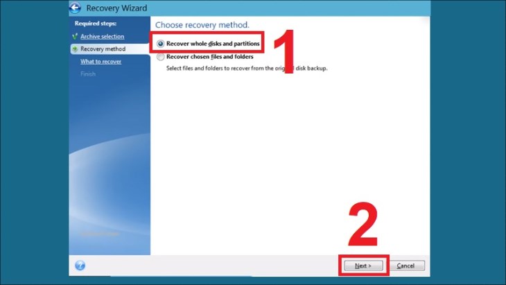 Bạn chọn mục Recover whole disk and partitions 