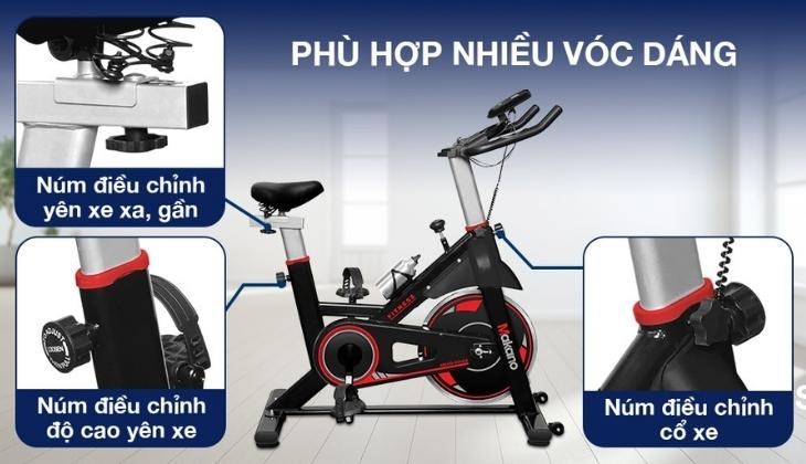 Xe đạp tập thể dục Makano nhờ thiết kế đa dạng nấc chỉnh độ cao của yên và cổ xe