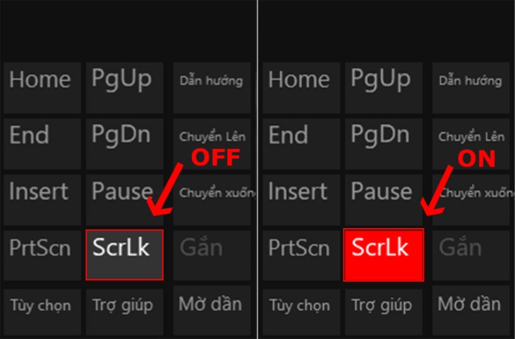 Hình ảnh tắt hoặc bật phím Scroll Lock trên bàn phím ảo
