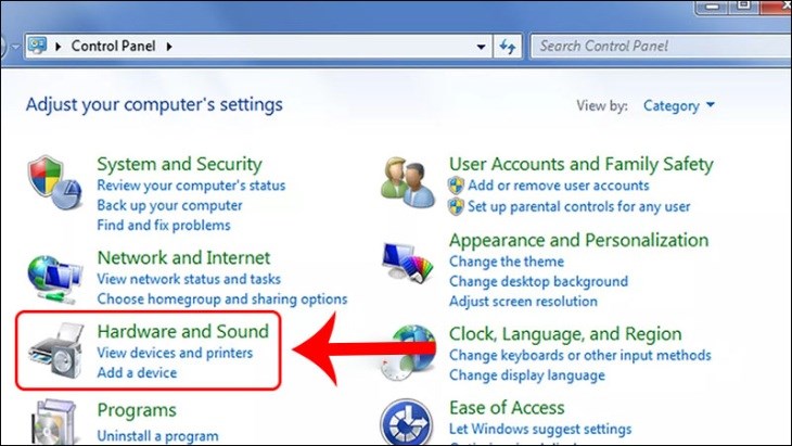 Bạn chọn Hardware and Sound