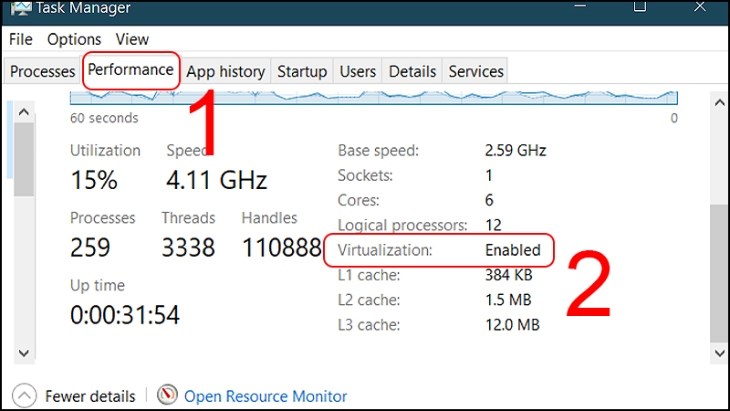 Bạn kiểm tra dòng Virtualization để xác định có hỗ trợ ảo hóa không