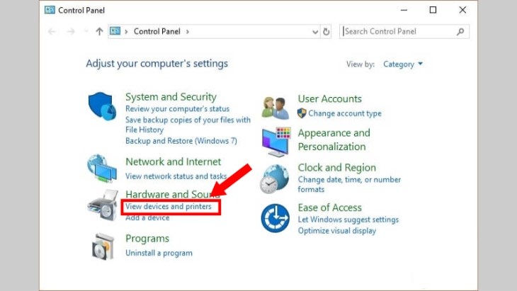 Bạn chọn View devices and printers