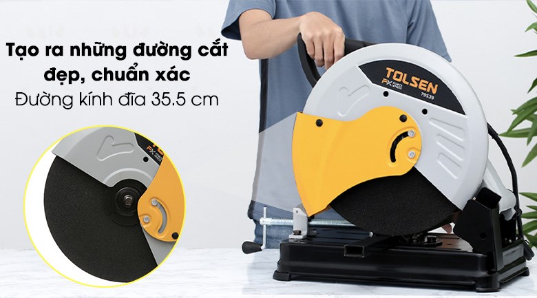 Máy cắt sắt Tolsen 79538 2500W đến từ Trung Quốc có đường kính đĩa 355 mm, cho đường cắt sâu và chính xác