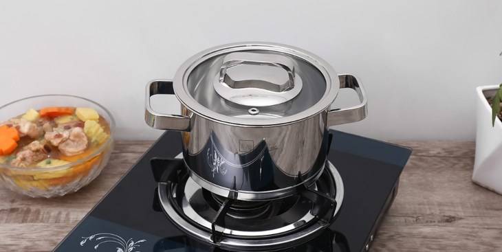 Nồi inox 3 đáy nắp kính 16 cm Fivestar N16-3DG304